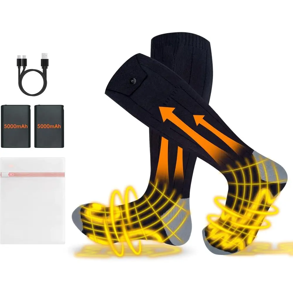 

Rechargeable Heated Socks, 5000mAh Battery, Up to 8 Hours Warmth, Washable for Outdoor Activities