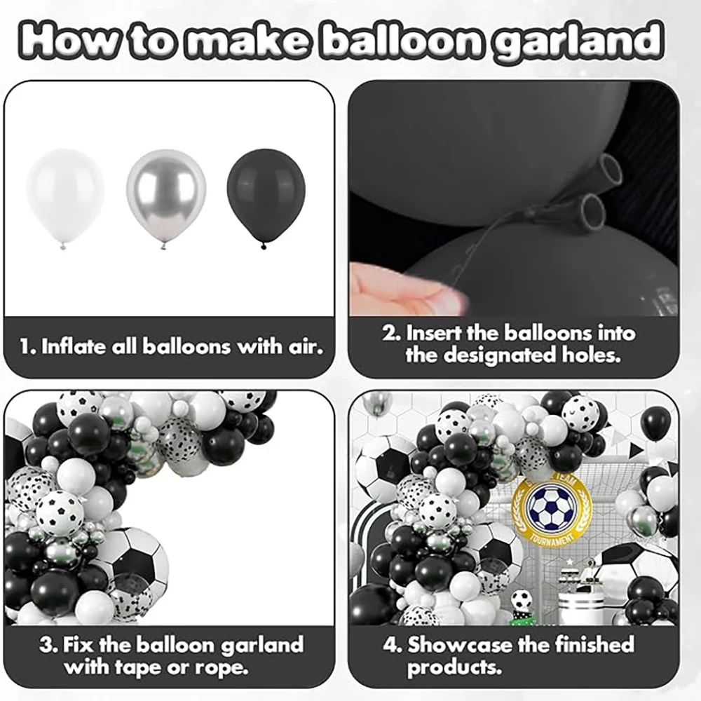 Soccer Balloons Garland Black White Silver Balloons Arch Kit Birthday Sports Soccer Fan Theme Globos Party Background Decoration