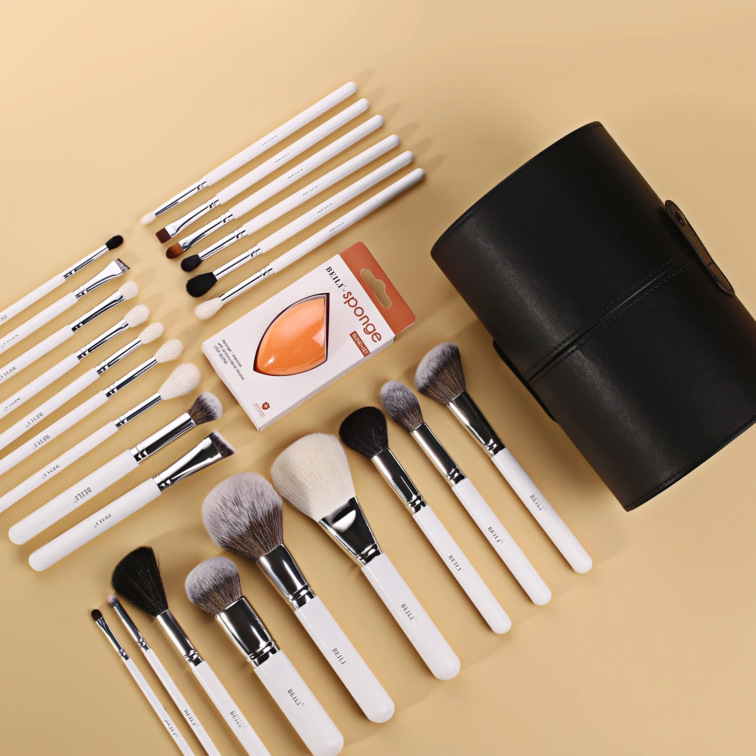 BEILI Makeup Brushes Set 24pcs Make Up Tools for Women Foundation Powder Eyeshadow Blush Brush Natural Goat Hair White/Silver