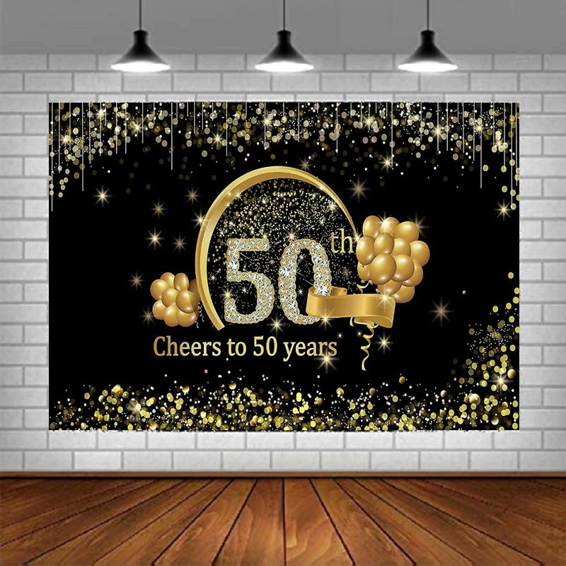 50th Birthday Party แบนเนอร์การถ่ายภาพฉากหลังบอลลูน Garland Arch ตกแต่ง Gold Cheers to บอลลูน Garland
