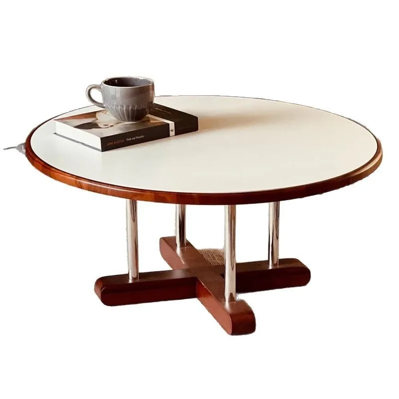 

Solid wood rock slab mother and child coffee table size combination high and low side table design small round table