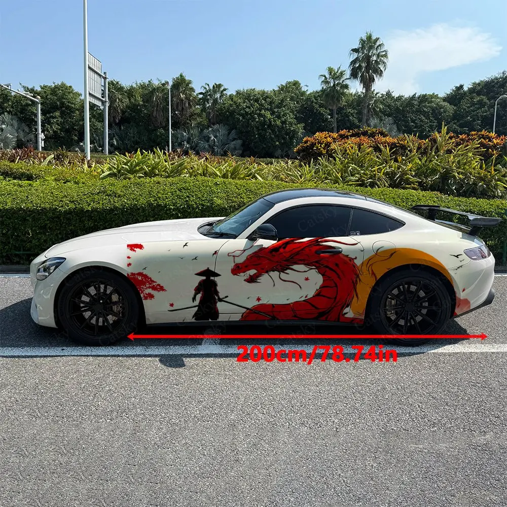 Fierce Blade Dragon Dance Car Side Wraps, Self-Adhesive PVC Waterproof & Scratch-Resistant Stickers, Car Accessory Gift