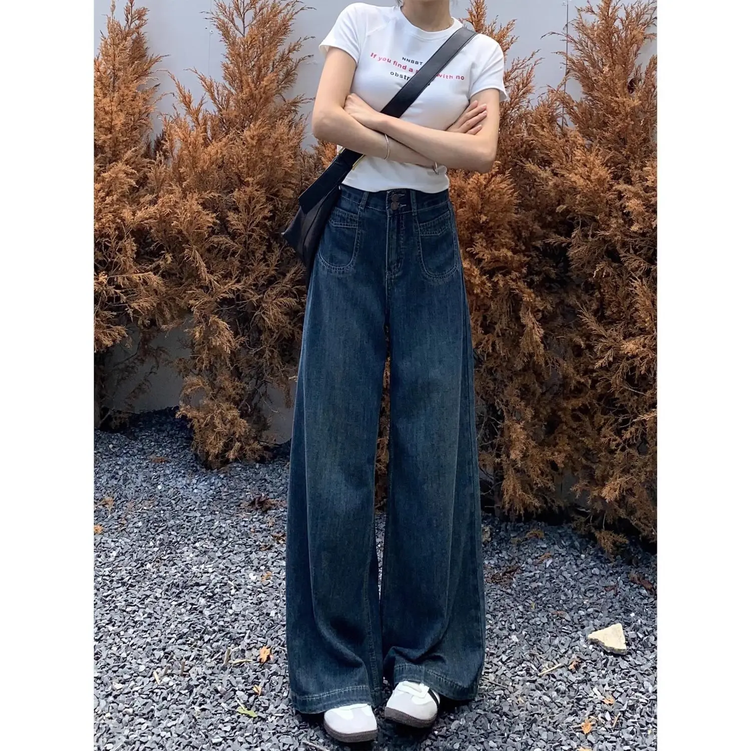 بنطال ذو قصة أرجل واسعة من الكتان للنساء ربيعي مضاد للتجاعيد مناسب بشكل منتظم على طراز الكلية للتنقل اليومي يسمح بمرور الهواء وبسيط #6