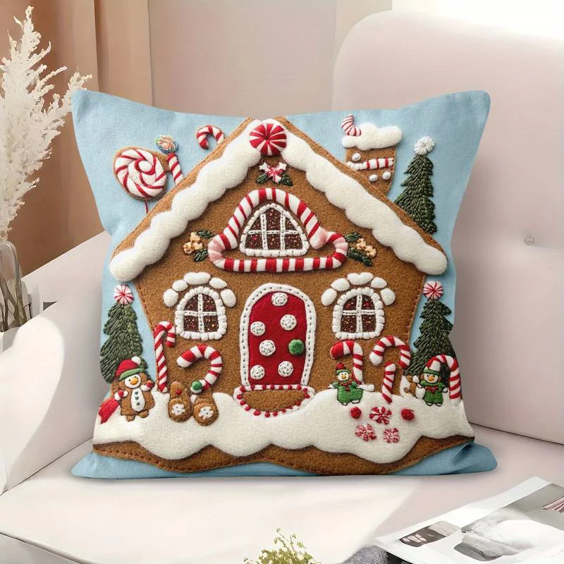 

A Candy-themed Gingerbread House PillowcaseSuitable for sofa car bedroom decorative cushion cover pillow cover