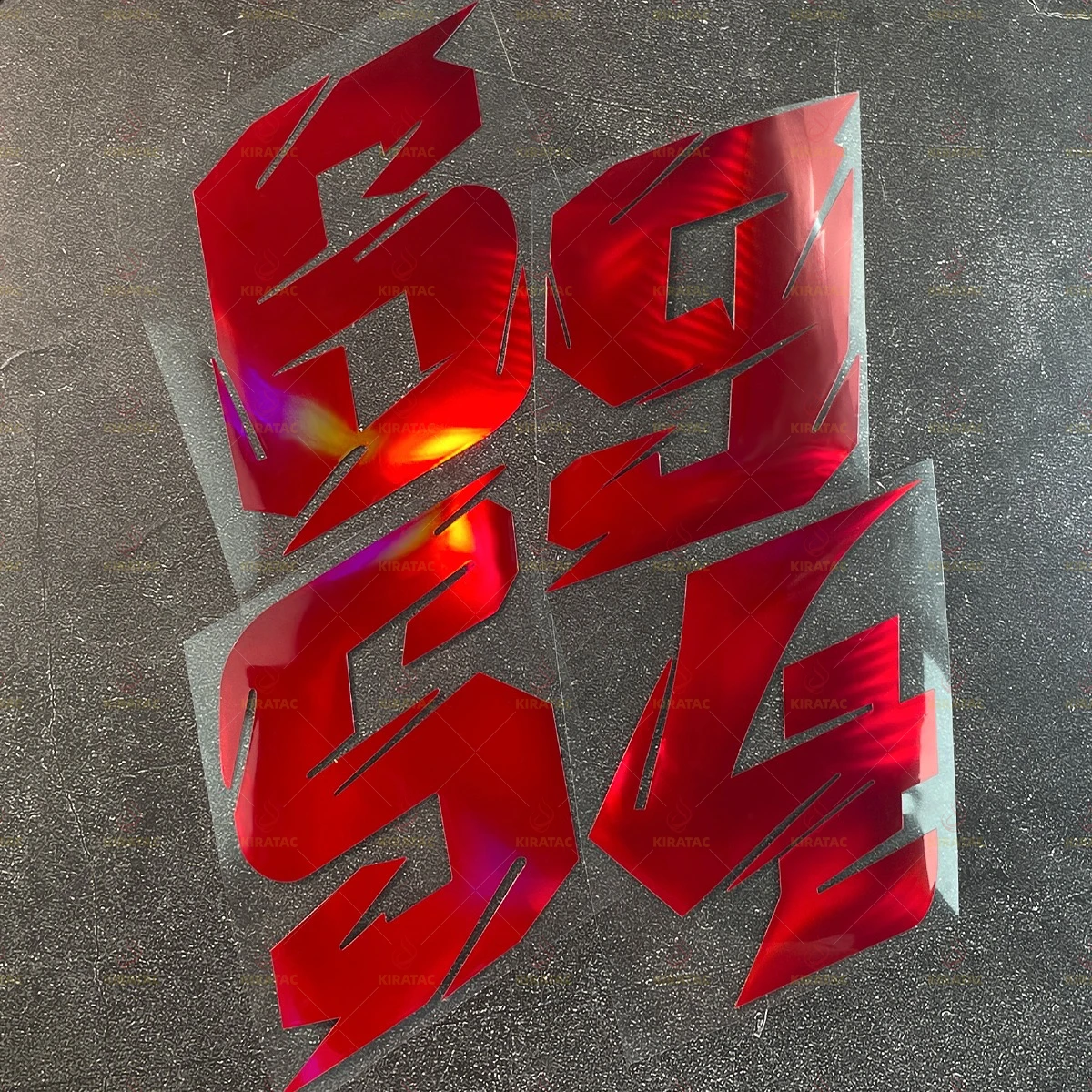 2pcs Red Laser Motorcycle Number Stickers Waterproof for Motorcycle Helmet Fairing Fuel Tank Scooter Body Universal Vinyl Decals