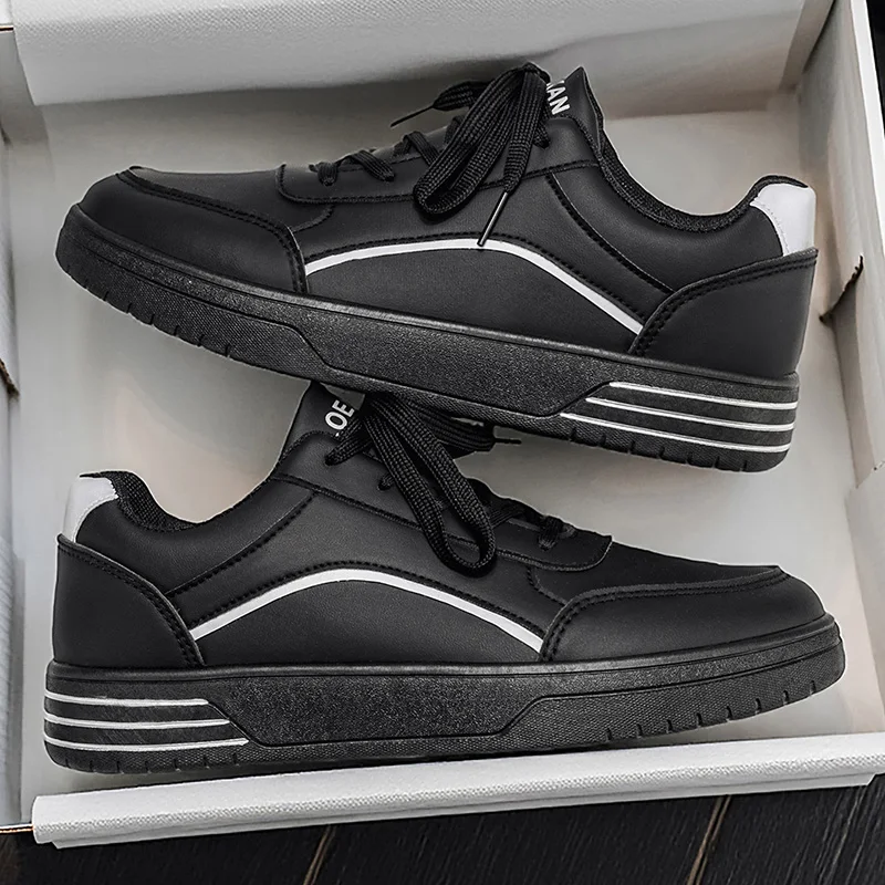 

Fashion Minimalist Men's Board Shoes PU Leather Casual Sneakers Comfortable Lace-up Footwear for Daily Wear