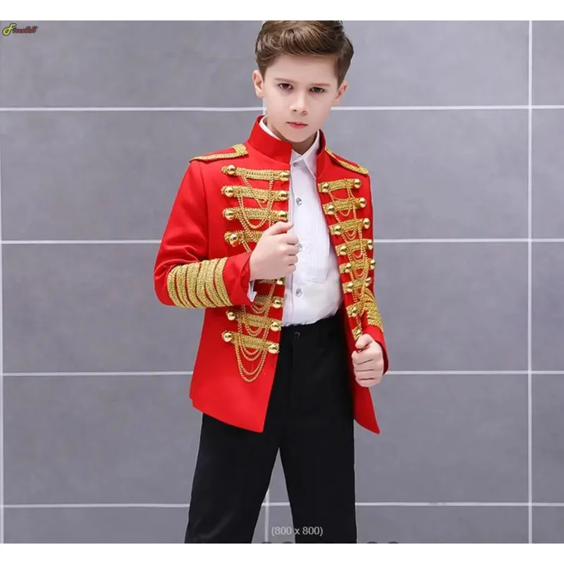 Medieval Steampunk Prince Blazer Costume Military Tassel Chains Cosplay Jacket Shoulder Pad Coat Pop Stage Dacing Tops for Kids