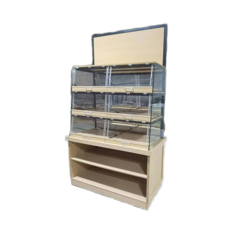 (customized)Light Duty Bread Display Shelf Retail Shop Supermarket Shelving Made of MDF Wood and Metal Bakery Use