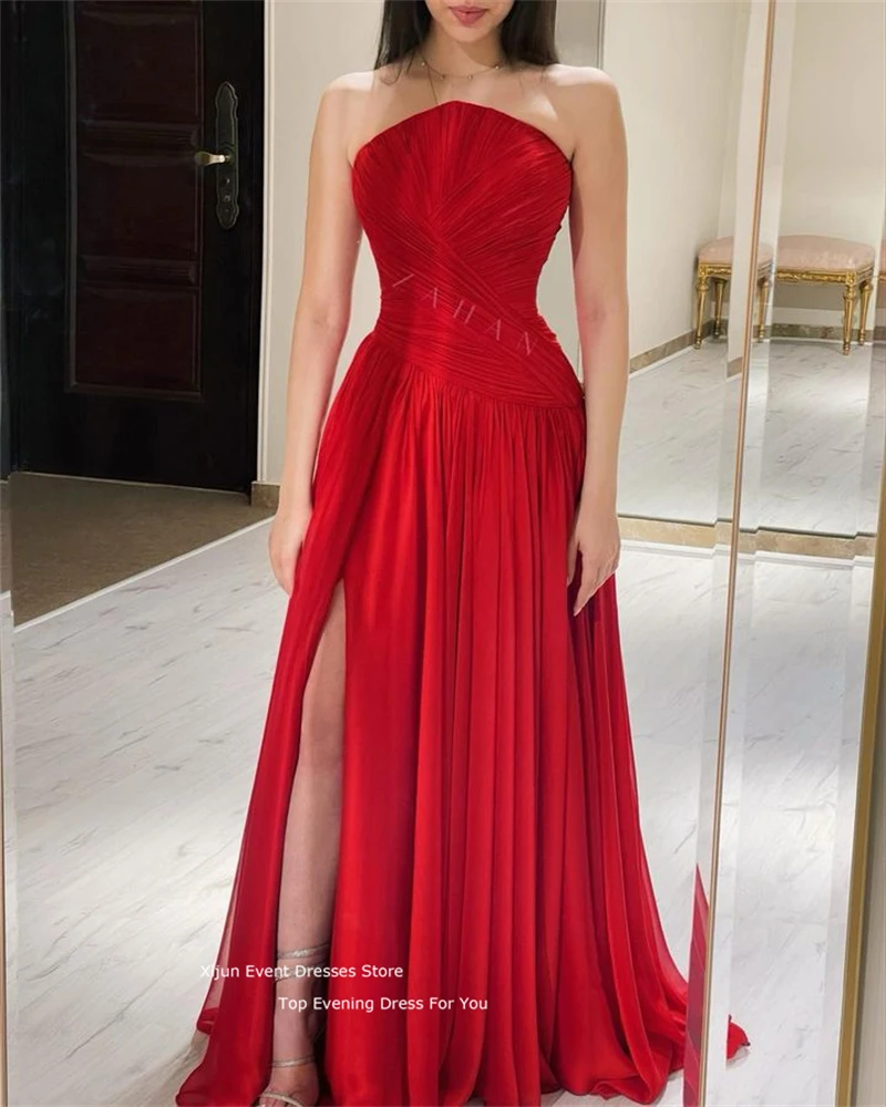 Xijun Red Chiffon Prom Dresses Sleevelesss Maxi Prom Gowns Formal Party Elegant Gowns SIde Slit Evening Dress For Women Long2023