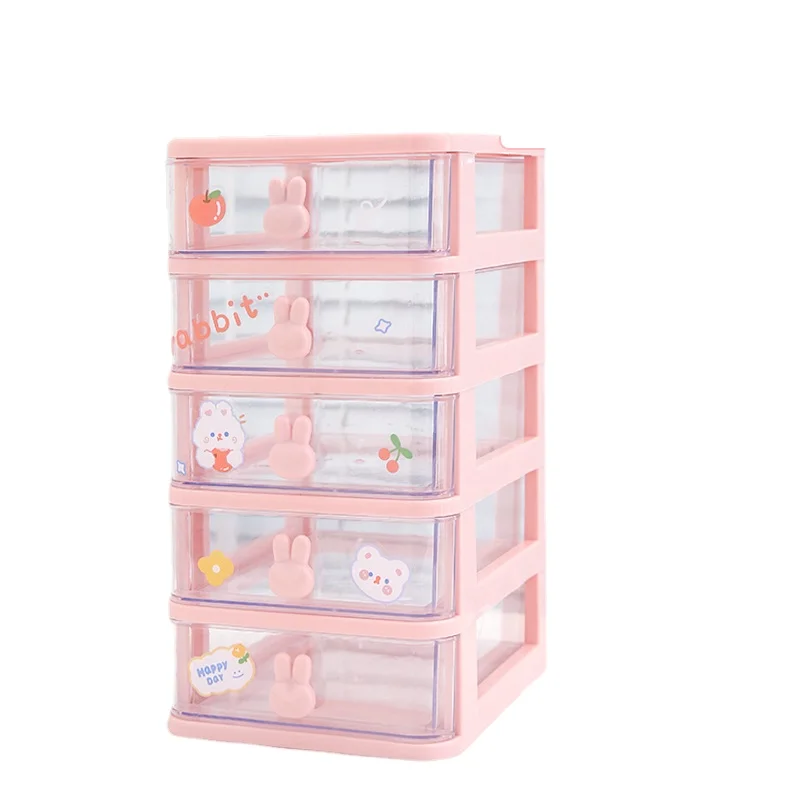 Kawaii Desktop Stationery Storage Box Organizer Drawer Pen Holder Makeup Cosmetic Plastic Drawer Storage Box Desk Organizer Cute