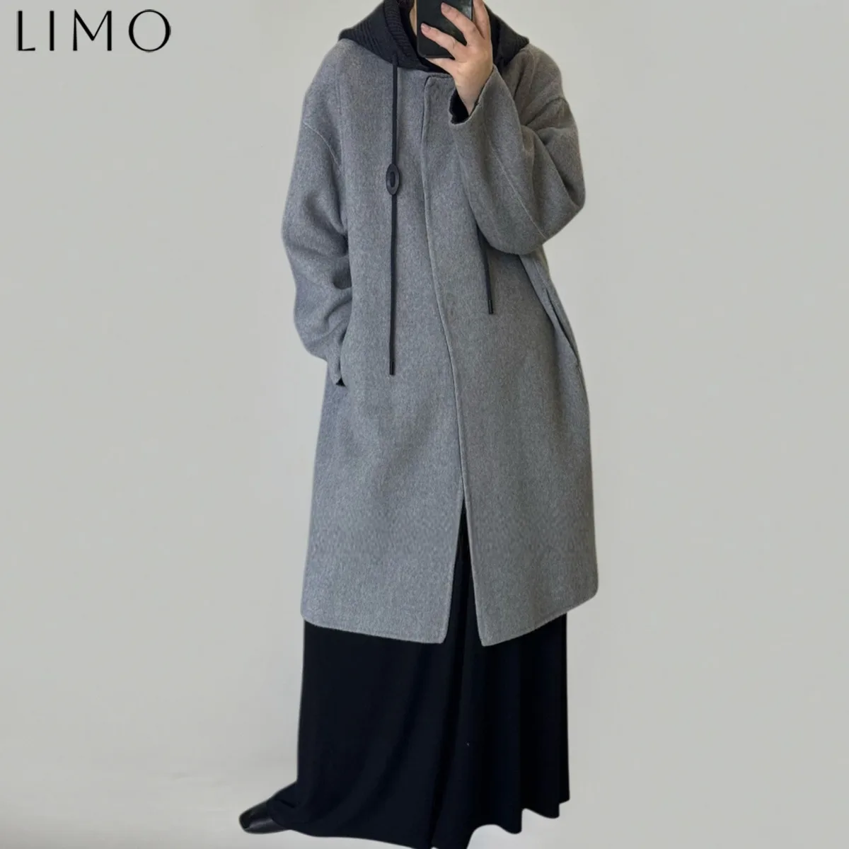 

LIMO женский длинный кардиган из смеси шерсти и хлопка, пальто с поясом, верхняя одежда для поездок на работу и путешествий, минималистичный осень-зима