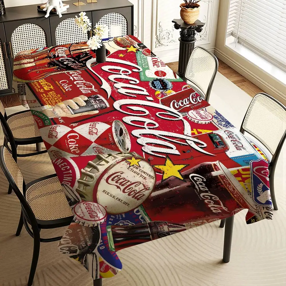 C-COCA Logo C-COLAS Rectangle Tablecloths Printed Table Cloth For Farmhouse Holiday Wedding Party Dining Table Decor