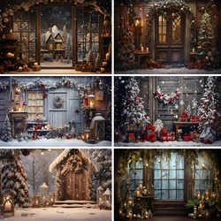 Bonvvie Christmas Backdrops Xmas Tree Gifts Wooden House Family Party Decoration Photography Background Photobooth Photo Studio