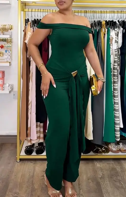 

Женский комбинезон 2026: Новинка Весны, однотонный, элегантный, для офиса, эластичный, с открытыми плечами, повседневный, с декоративной шнуровкой, универсальный, длинный комбинезон