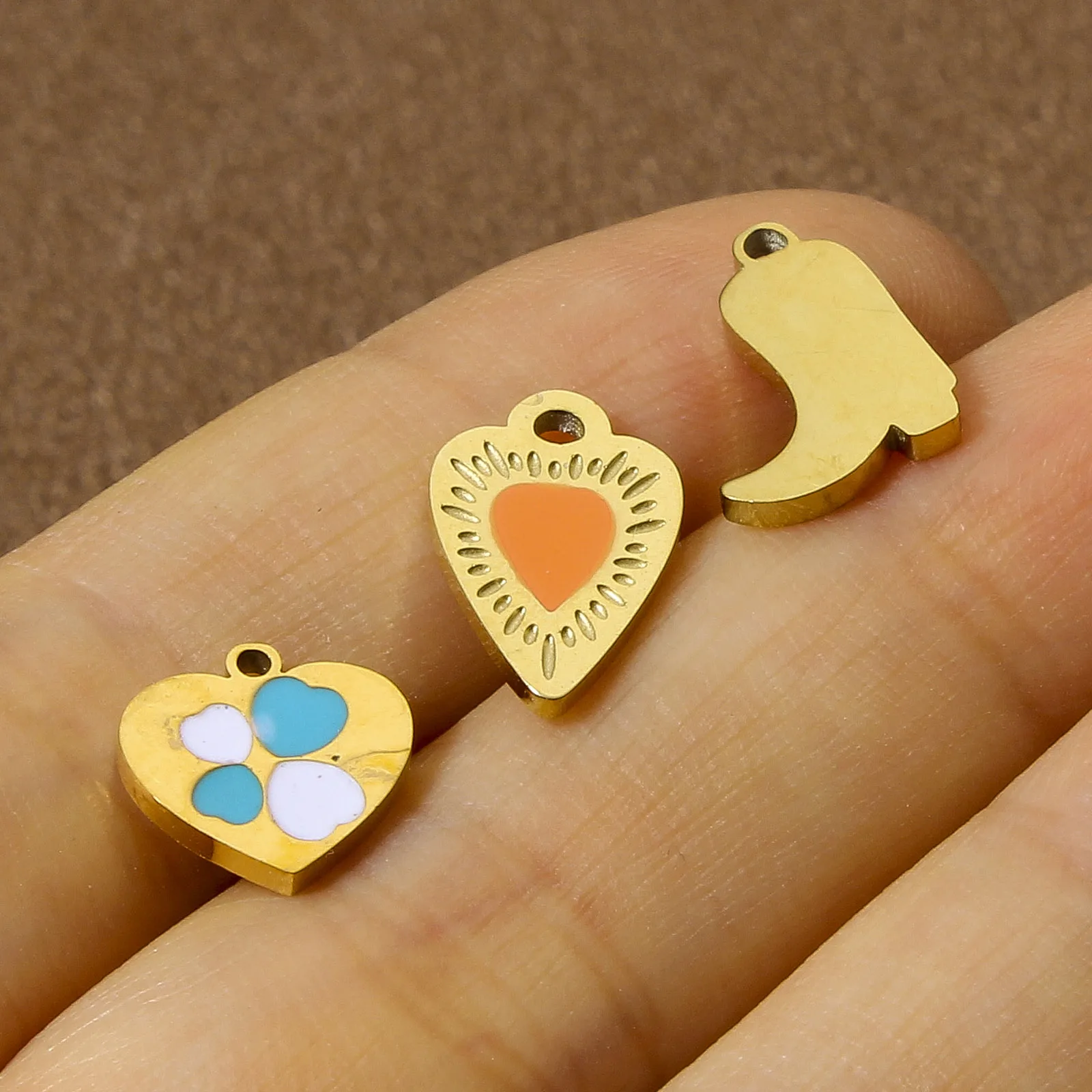 1 Piece Flower Heart Eye Shape Enamel Charms Stainless Steel Boots Shape Pendants For Jewelry Making Diy Necklace Supplies