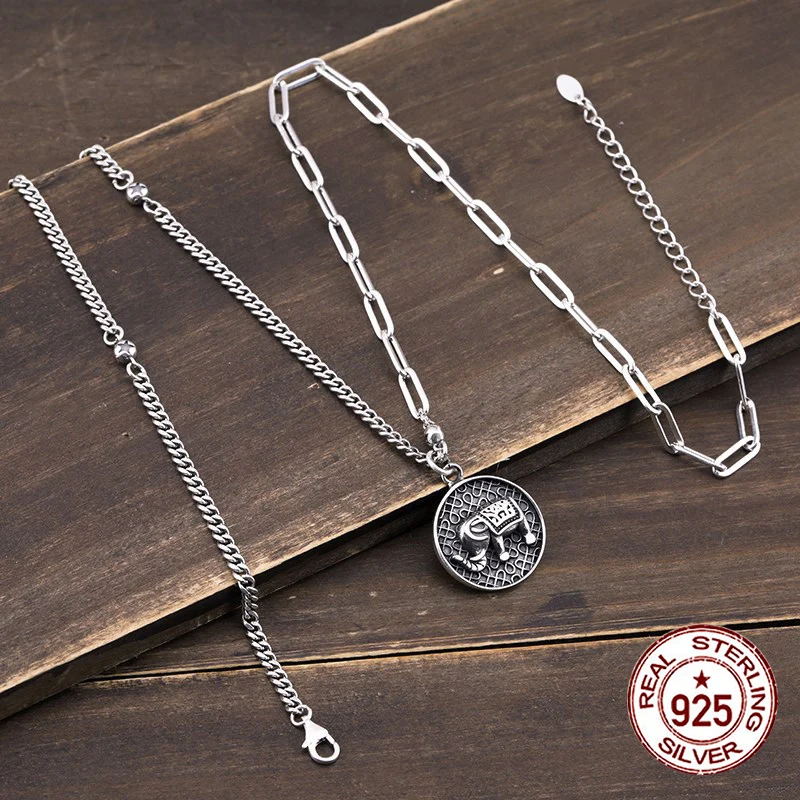 

S925 sterling silver necklace elephant light luxury niche Street Fashion Design Sense Retro Couple Jewelry as a Gift for Lovers