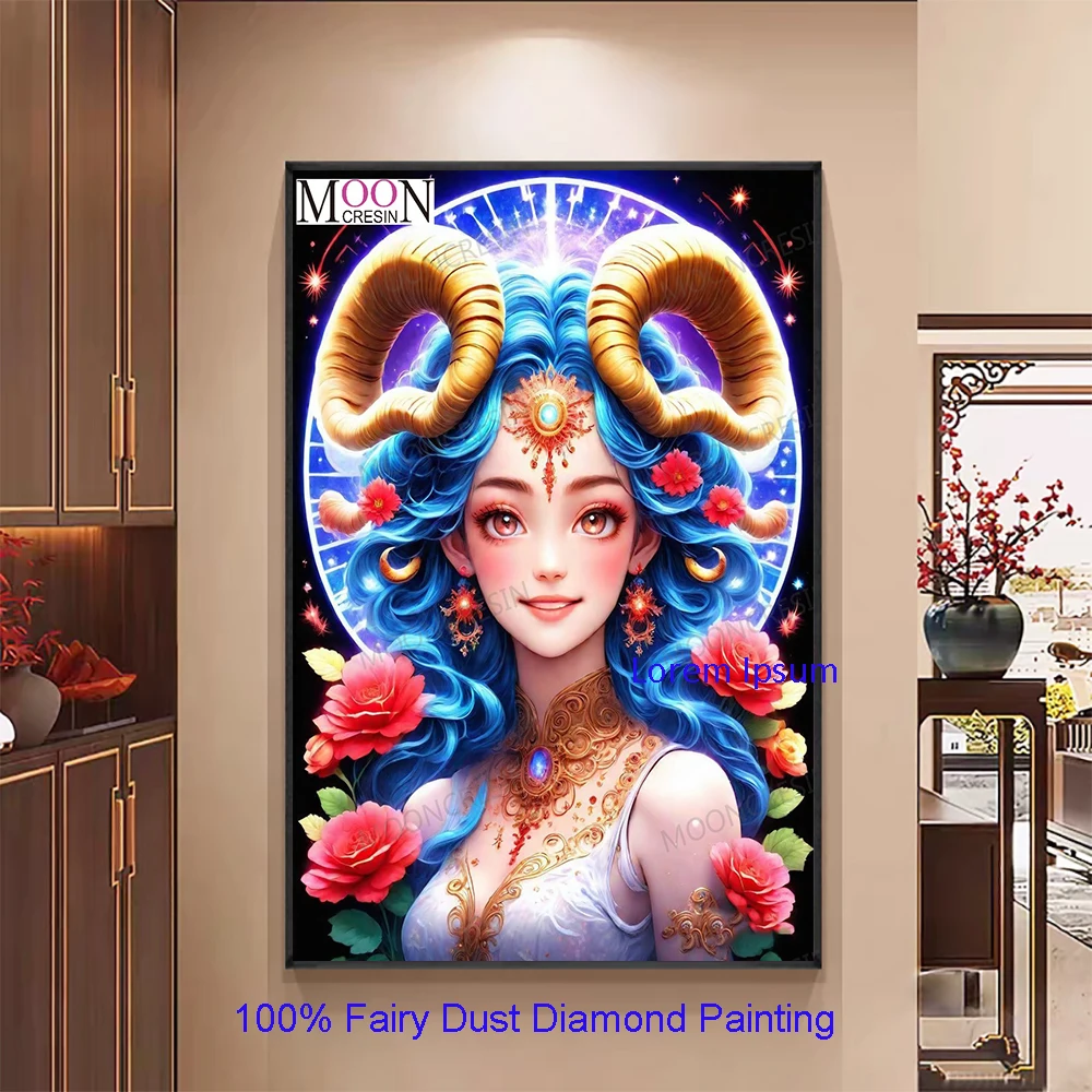 

Aurora Capricornus Horn 100%Fairy Dust Square Full Diy Diamond Painting Cross Stitch Embroidery Mosaic Crystal Decor Rhinestones