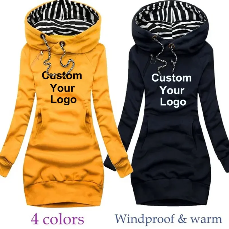 Fashion Women Custom Your Logo Autumn Winter Long Sleeve Casual Hoodies Dress Sweater Dress