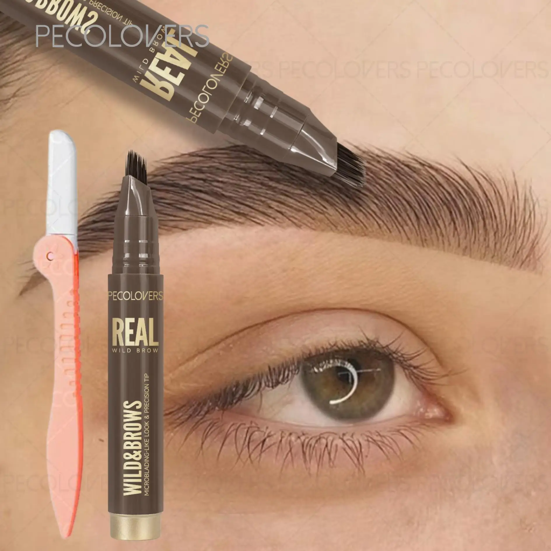 2PCS/SET 3D Wild Waterproof & Sweatproof Eyebrow Pencil &eyebrow Razor ,Mult Split Tip Eyebrows Pen Eyebrow,Portable for Travel