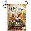 Fall Garden Flag 12 x 18 Inch, Pumpkin Welcome Yard Flag with Sunflower and Plaid Bow, Polyester Outdoor Decor for Porch Pat jjp