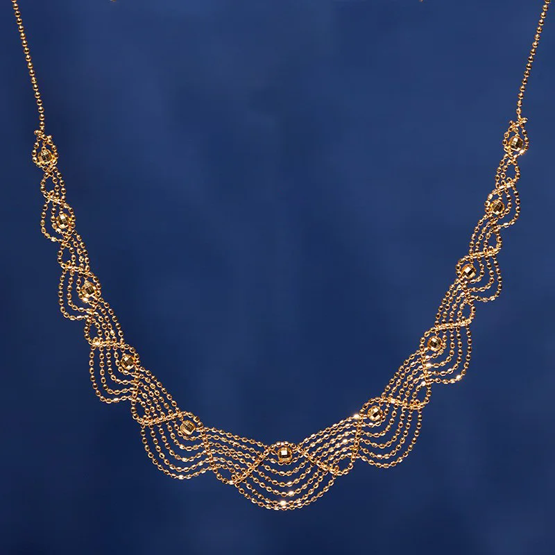 Snqp 18k Gold Plated Chinese Style Lucky Water Wave Lace Necklace Adjustable Italian Woven Sparkly Clavicle Chain For Women Bles