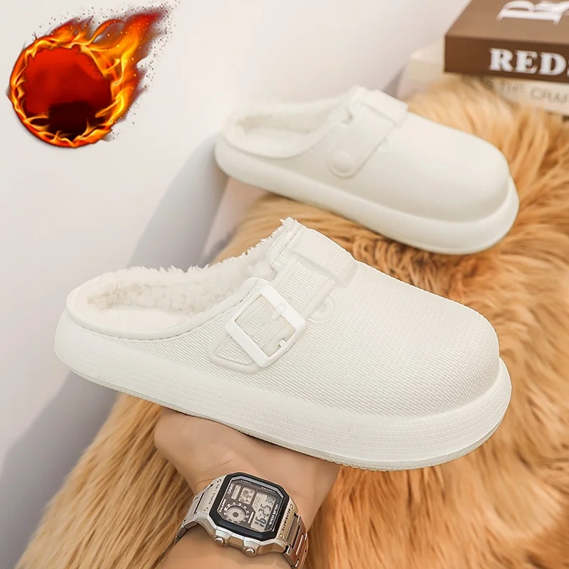 الرجال والنساء في الخريف والشتاء مبطنة بالصوف للدفء، أحذية قطنية منزلية للارتداء في الهواء الطلق، شباشب قطنية غير قابلة للانزلاق #2