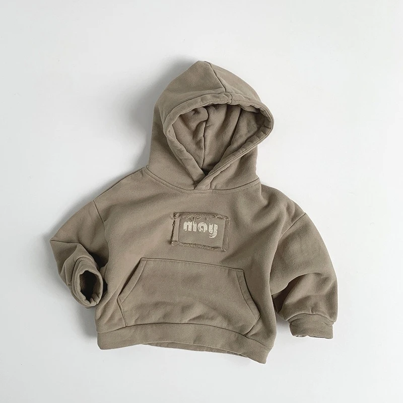 

Winter Kids Hoodie Simple Style Solid Boys Thicken Warm Hooded Sweatshirt Fleece Lining Childrens Tops Girls Pullover 1-6T