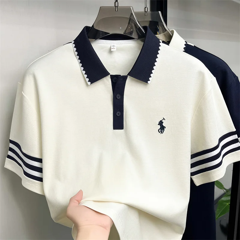 Herren-Poloshirt Neuer Sommer-Baumwoll-Freizeit-Kurzarm-T-Shirt Luxuriöses Besticktes Revers-Oberteil im Herren-Stil – Detail 13