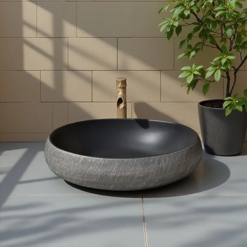 Chinese ceramic washbasin high-temperature ceramic handmade texture basin Chinese wind basin