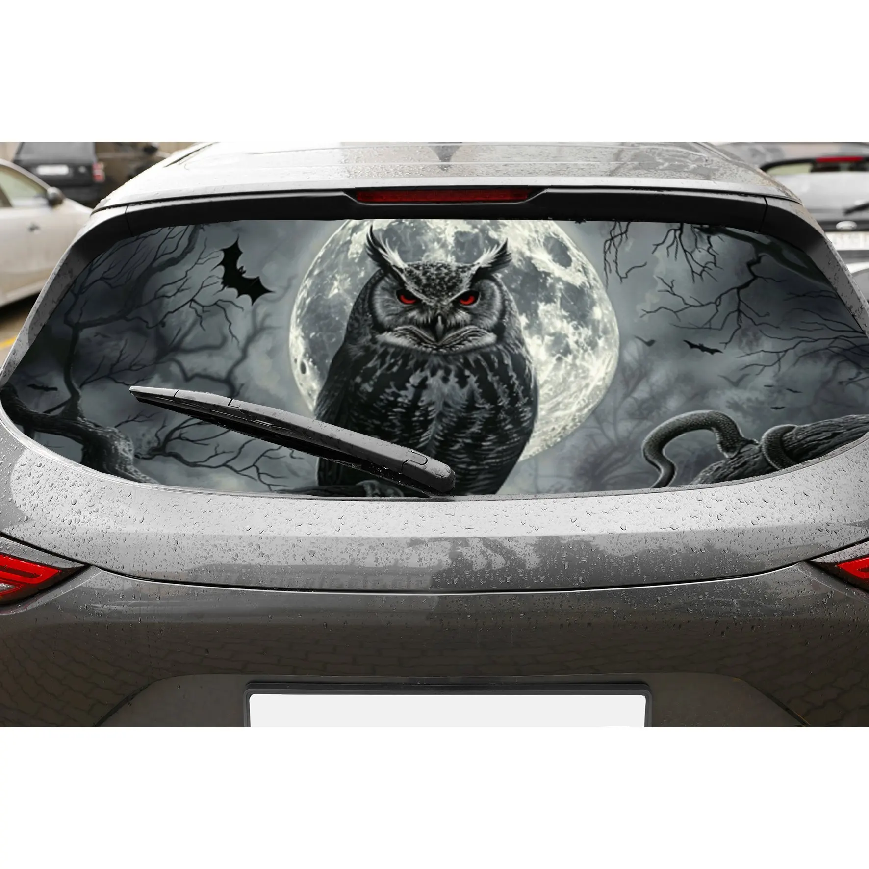 

Nightmare Owl PVC Perforated Car Vinyl Wraps, Privacy Enhancing Design for Rear Window, Car Rear Windshield Sticker for Most Tru