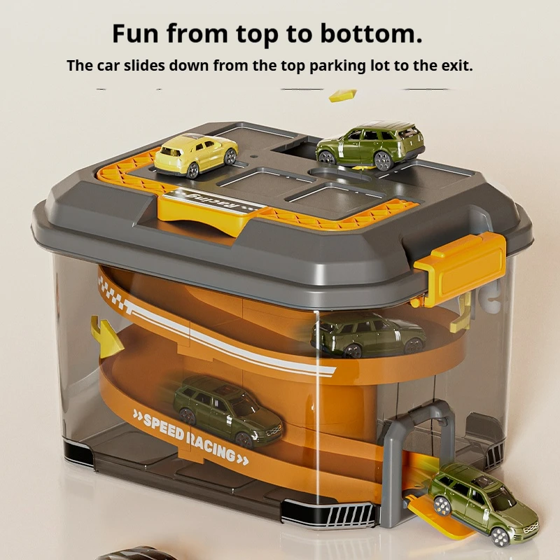 Children's Track Toy Car with Storage Box&Map Alloy Car Parking Lot Assembly Racing Rail Car Toy Kids Educational Toys Boy Gifts