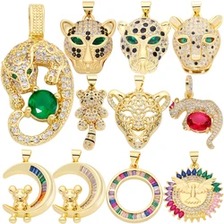 Juya 18K Gold Plated Cubic Zircon Decorative Talisman Animal Bear Leopard Panther Lion Tiger Eagle Star Moon Charms Supplies