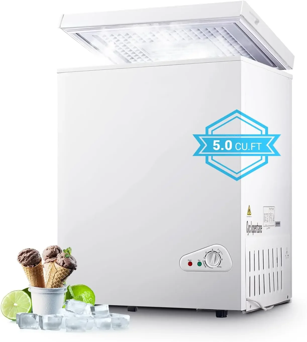 Deep Freezer 5 Cubic Feet with Removable Baskets & 6 Adjustable Temperature & Top Open Door, White Mini Deep Freezer Compact Fre