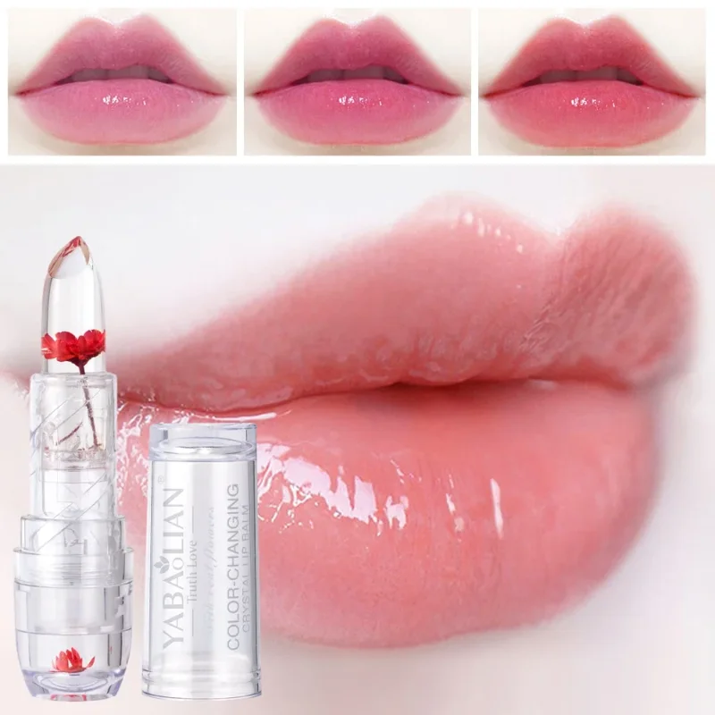 1PC Transparent Jelly Flower Lipstick Moisturizer Long Lasting Temperature Color Change Lip Balm Waterproof Lip Makeup Cosmetic