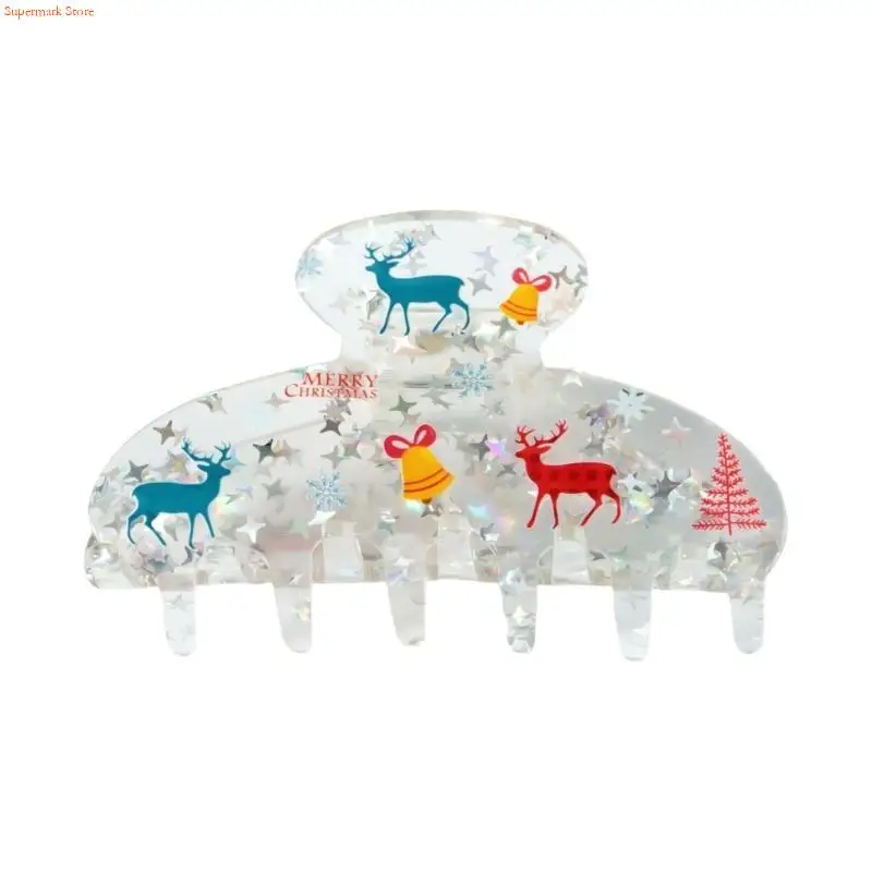 Q5WE Unique Reindeer Glitter Large Hair Claw Clip Hair Jaw Clip Reindeer Hair Catch Barrettes Hair Adornment Hair Ornaments