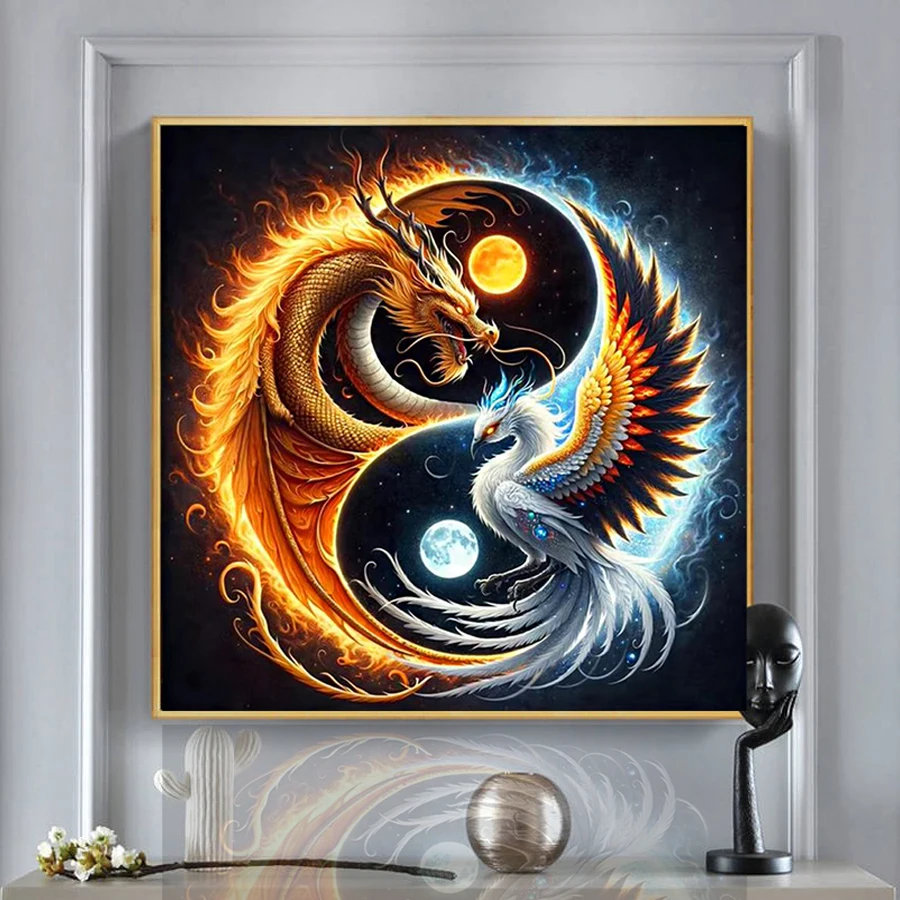 Fire Dragon Ice Phoenix Abstract DIY Diamond Painting fantasy dragon couple Decorative 5D Full Mosaic Diamond Embroidery Kits