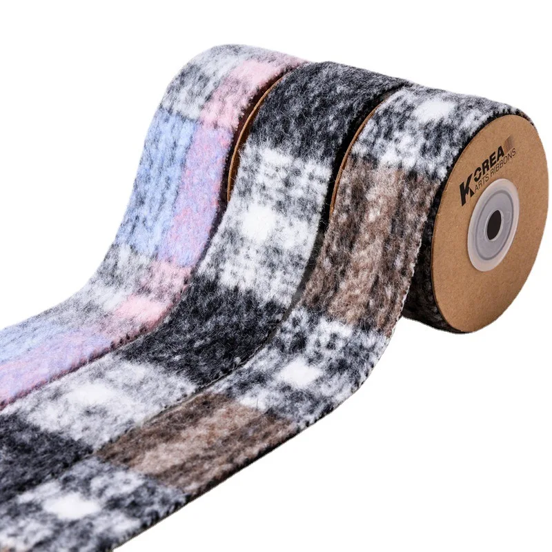 25mm 40mm Winter Fluff Wool Check Soft Ribbons For Handmade Bow Crafts Sewing Material Christmas Decoration Tweed Tape 25Yards