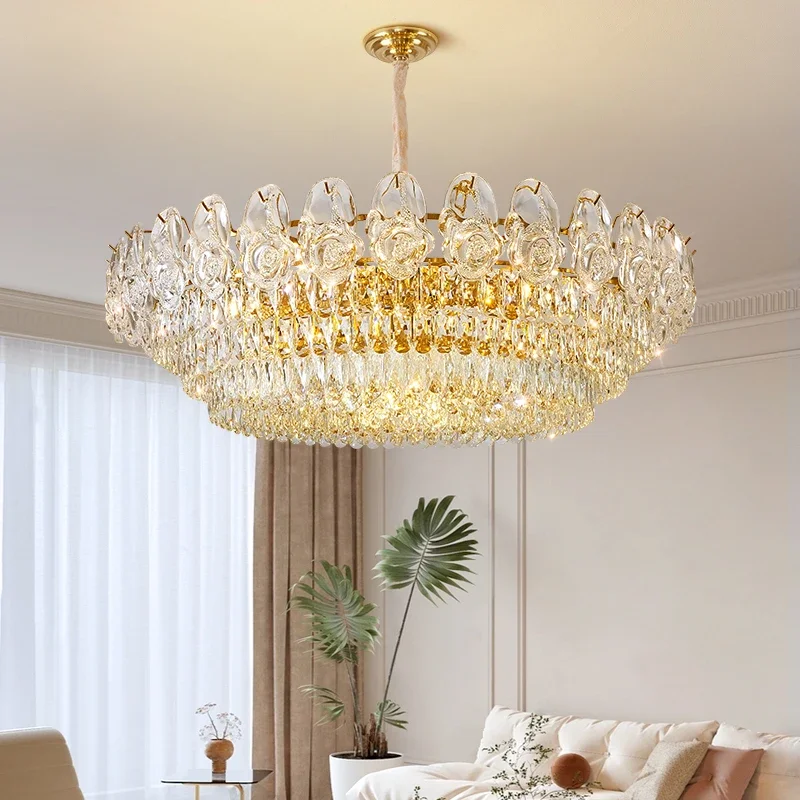 

Gold Luxury Crystal Led Chandeliers for Living Room Dining Bedroom Metal Hanging Lamp Indoor Lighting Lamparas Fixture