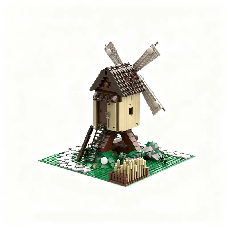 973pcs MOC Castle Medieval Post Mill Baseplate - Medieval Town Diorama Model Building Blocks Toys Christmas Gifts Architecture