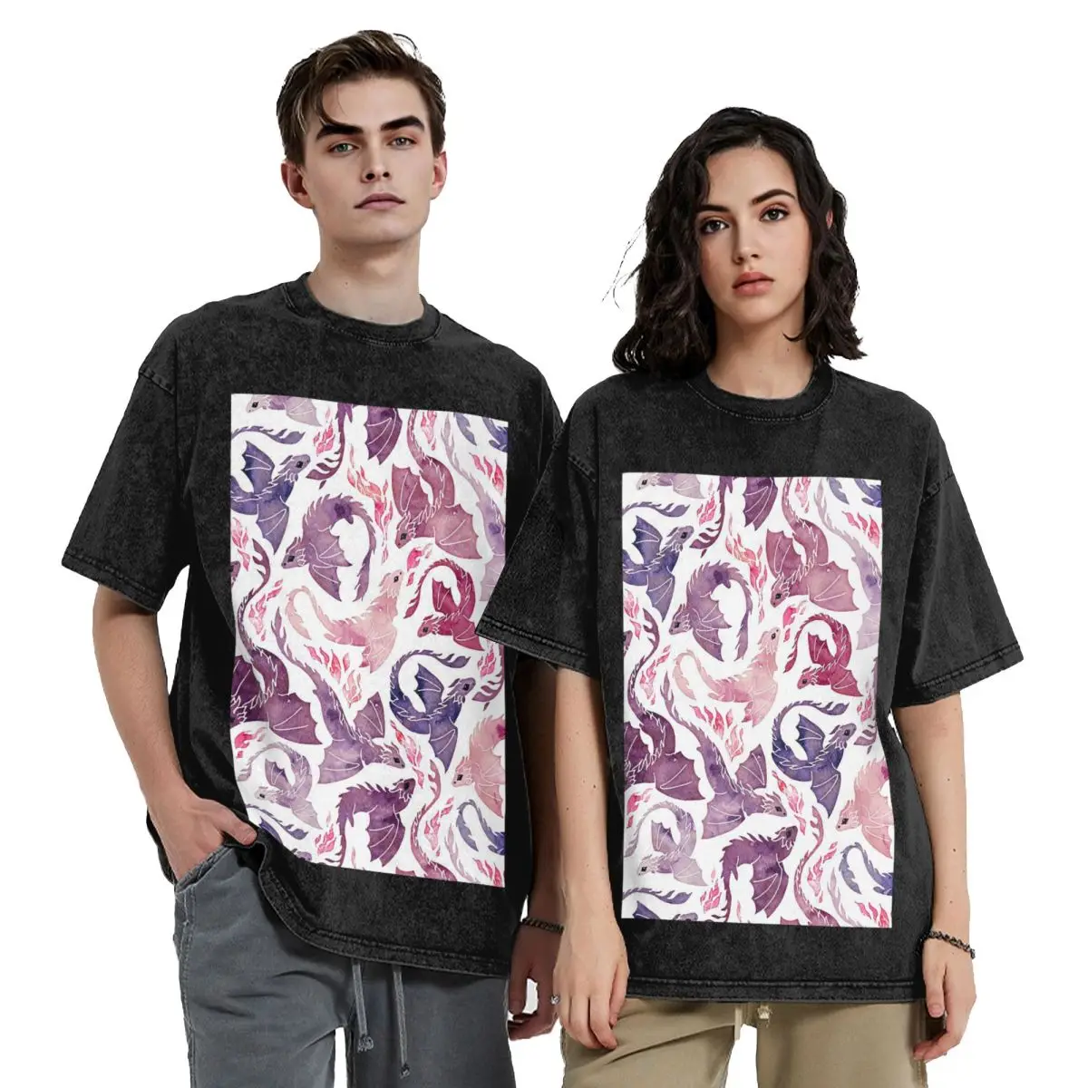 

Розовые и фиолетовые футболки с короткими рукавами в стиле хип-хоп Dragon Fire, потертые топы, футболки, уличная футболка, винтажная футболка для мужчин и женщин