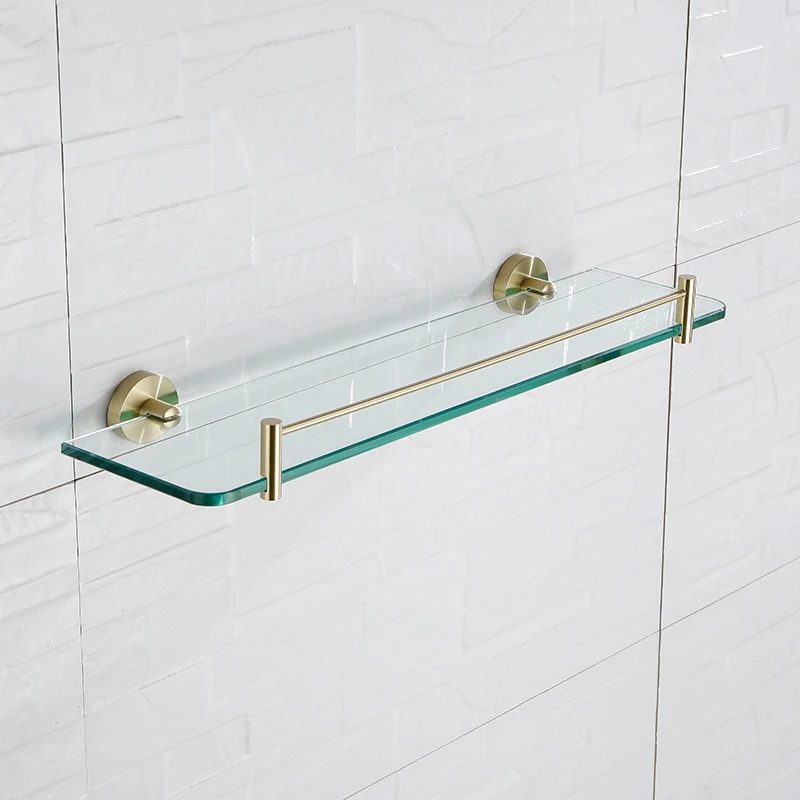 Stainless Steel 304 Bathroom Hardware Accessories Wall Mounted Brushed Gold Bathroom Glass Rack Shelf