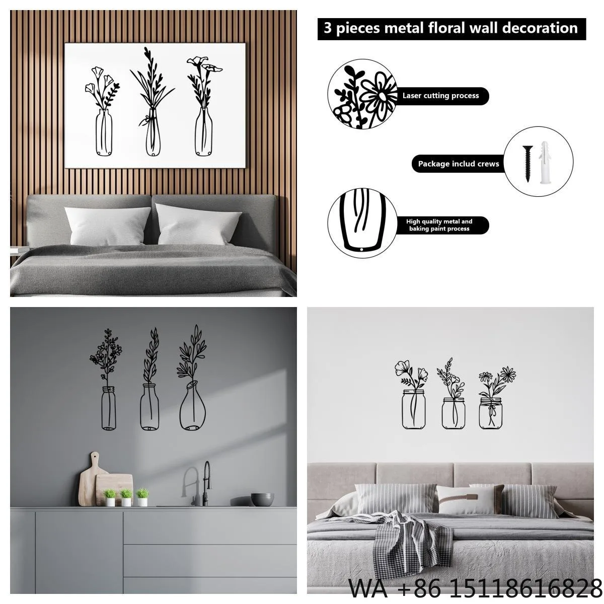 Art Deco Stainless Steel Flowers Sculpture Wall Hanging Metal Handicraft Custom Size Luxury Living Room Decor for Home