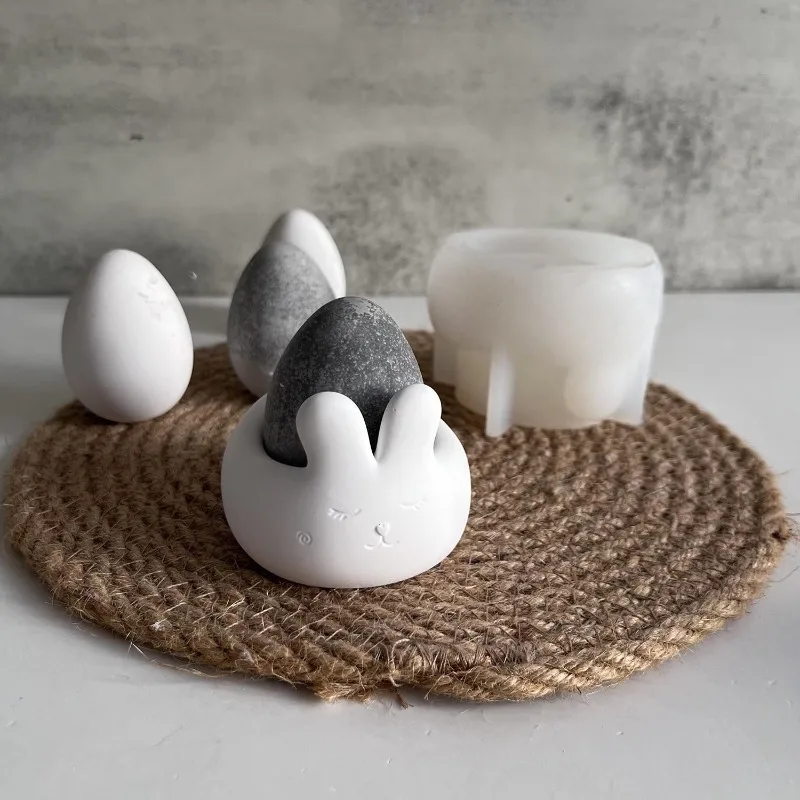 Easter Bunny Candle Cup Silicone Mold DIY Gypsum Cement Storage Egg Bowl Decoration Desktop Ornament Resin Mold Home Handicrafts