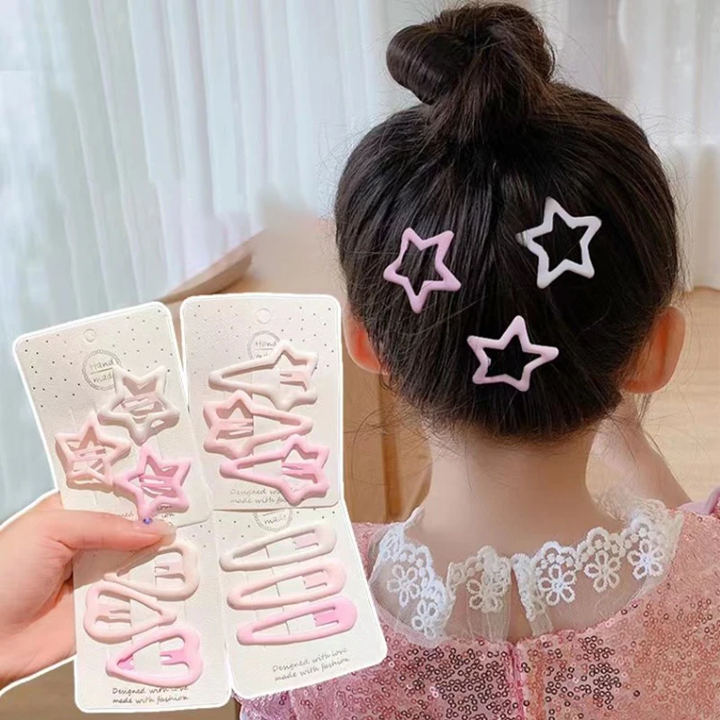 

3pcs/set Cute Pink Star Gradient Children's Hair Clips Female Side Forehead Broken Bangs Clip Hair Clips