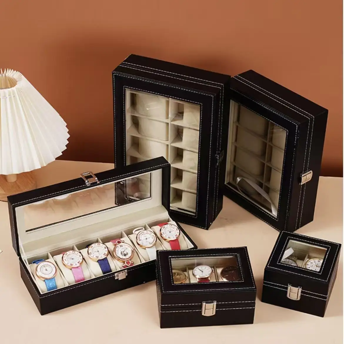 2026 High-end Watch Box 12-Slot Synthetic Leather Organizer With Lock Removable Pillow Men Wristwatch Travel Gift Storage Case