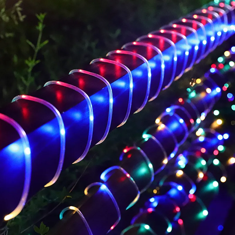 100LED Solar Tube String Light 8 rodzajów wodoodpornych zewnętrznych świateł LED z ciepłego białego drutu miedzianego do ogrodowych oświetlenia