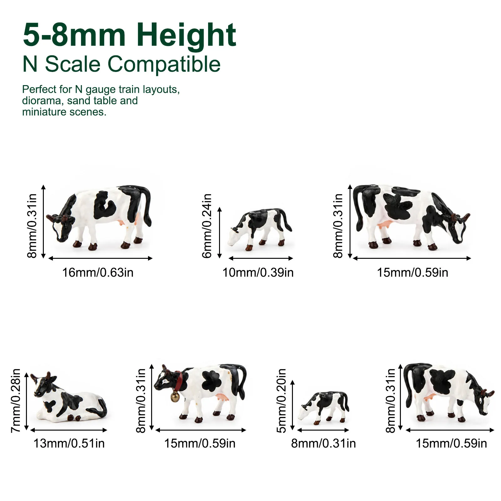 Model Railway N Scale Holstein Cows Cattles Pack of 7 HFANN2350