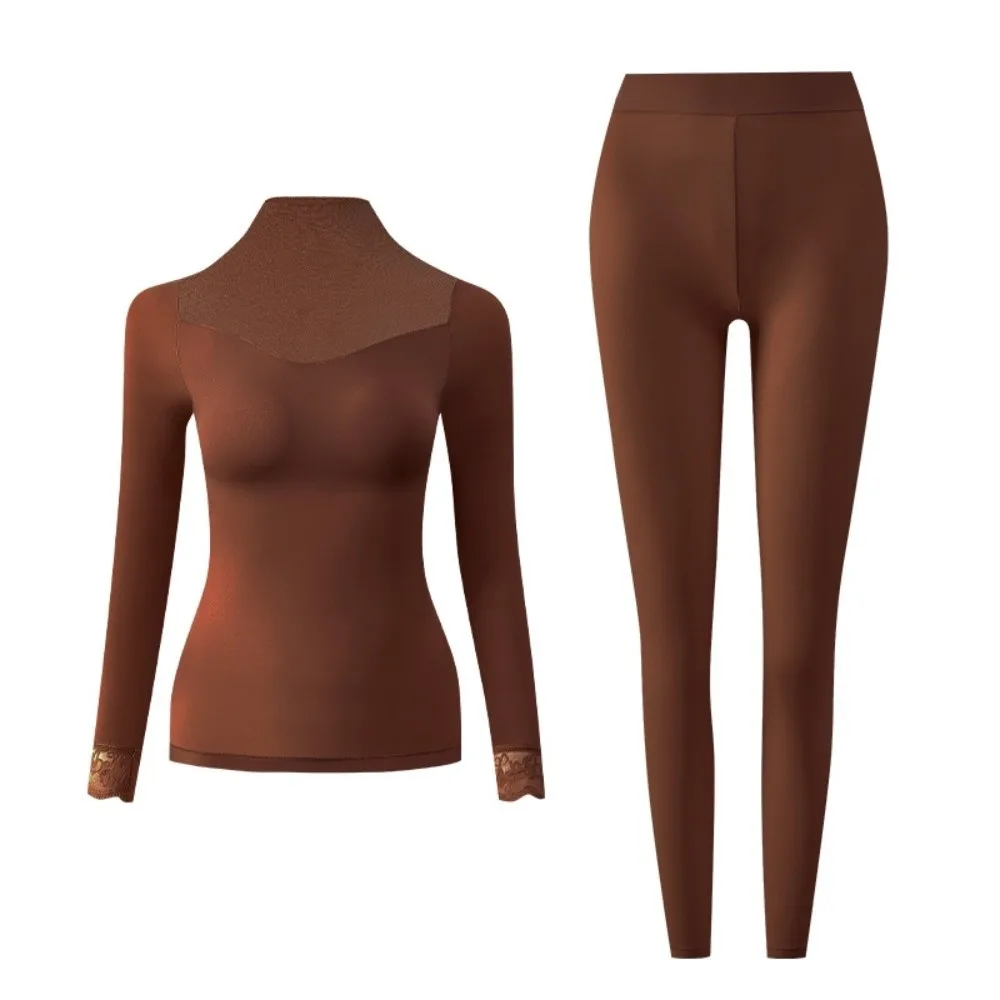Tops and Pants Women Thermal Clothes High Neck Feel Heating Thermal Underwear Ultra-thin Invisible Lingerie Warmth Long Pants
