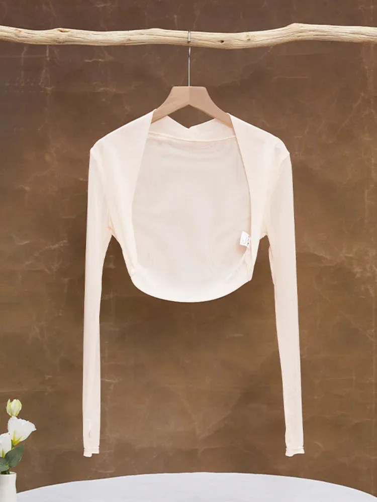 Einfarbiger Mesh-Langarmschal für Balletttanz, leichter, atmungsaktiver Wickeltuch für Bühnenauftritte und Übungskleidung