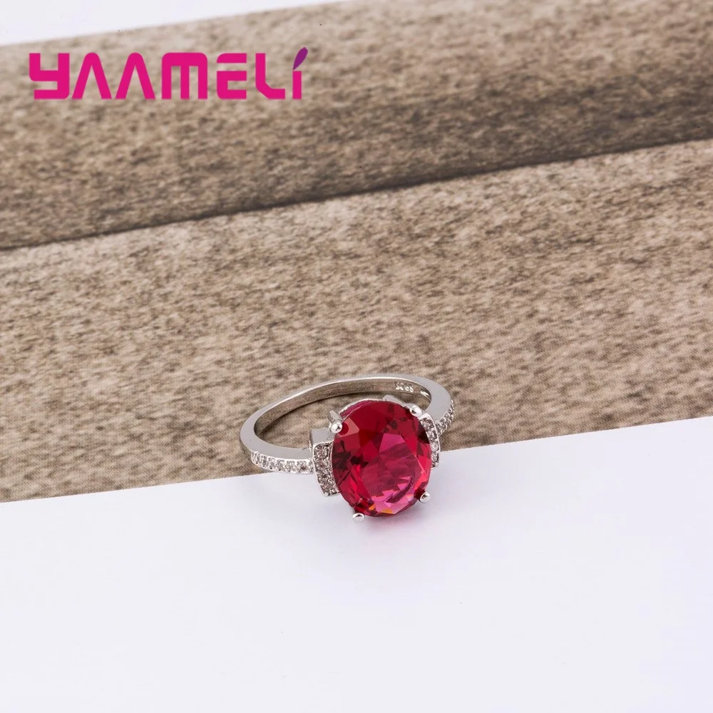 925 prata esterlina zircônia cúbica luxo entusiasmo flores vermelhas rosa pedra anéis de cristal para presente de jóias femininas